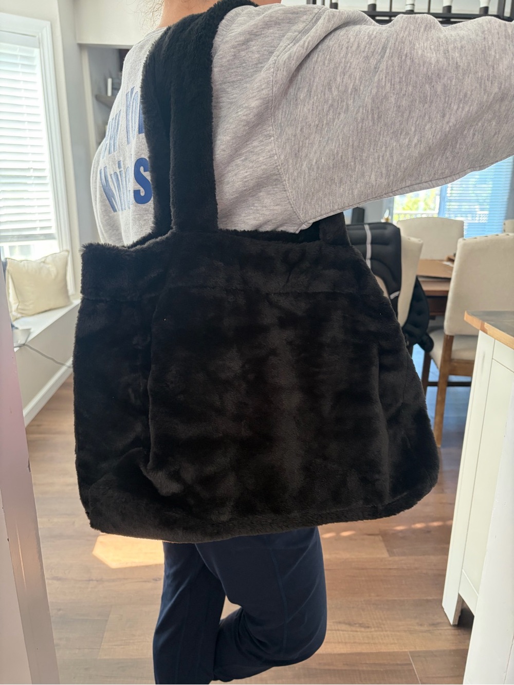 Black Faux Fur Tote Bag for Women